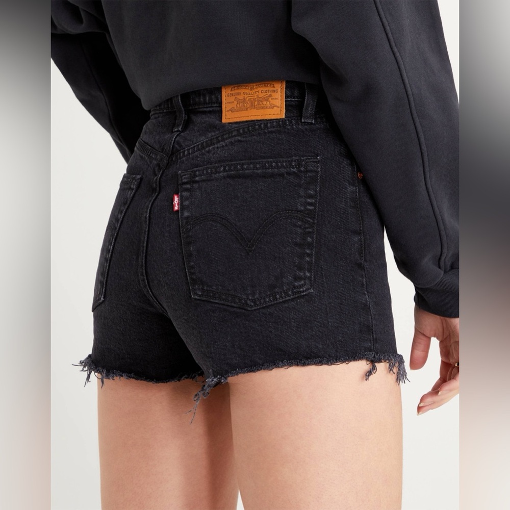 Levi’s Premium Ribcage Shorts Black Lake Raw Hem 28 Cutoff